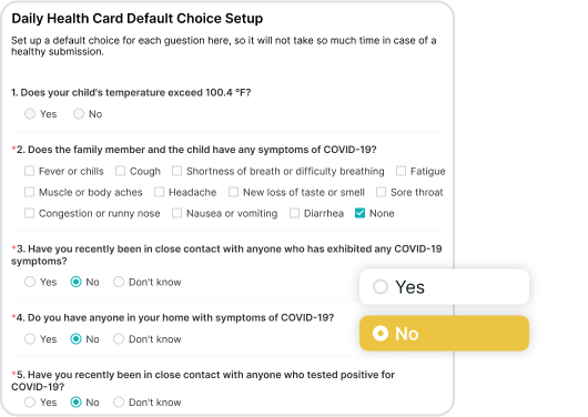 Daily Health Card settings